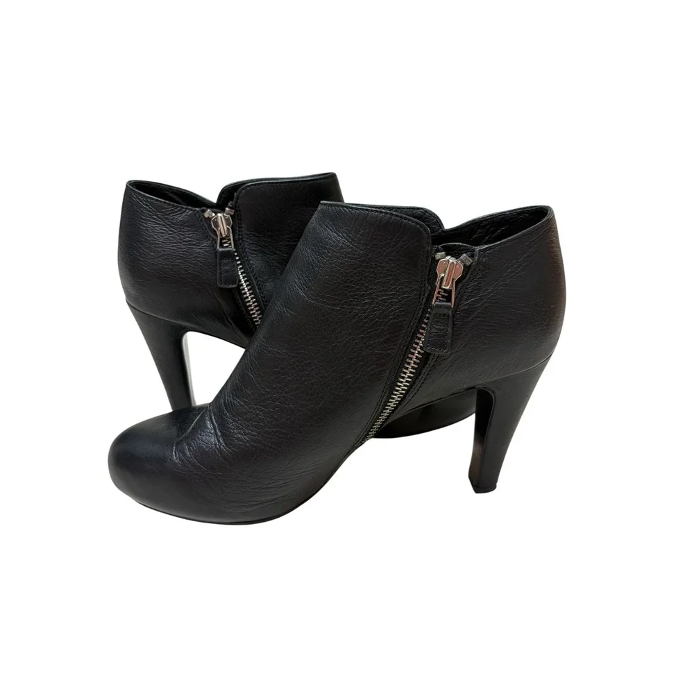 See by Chloe Black Leather Side Zip Heeled Ankle Booties - EU39.5 ~US9